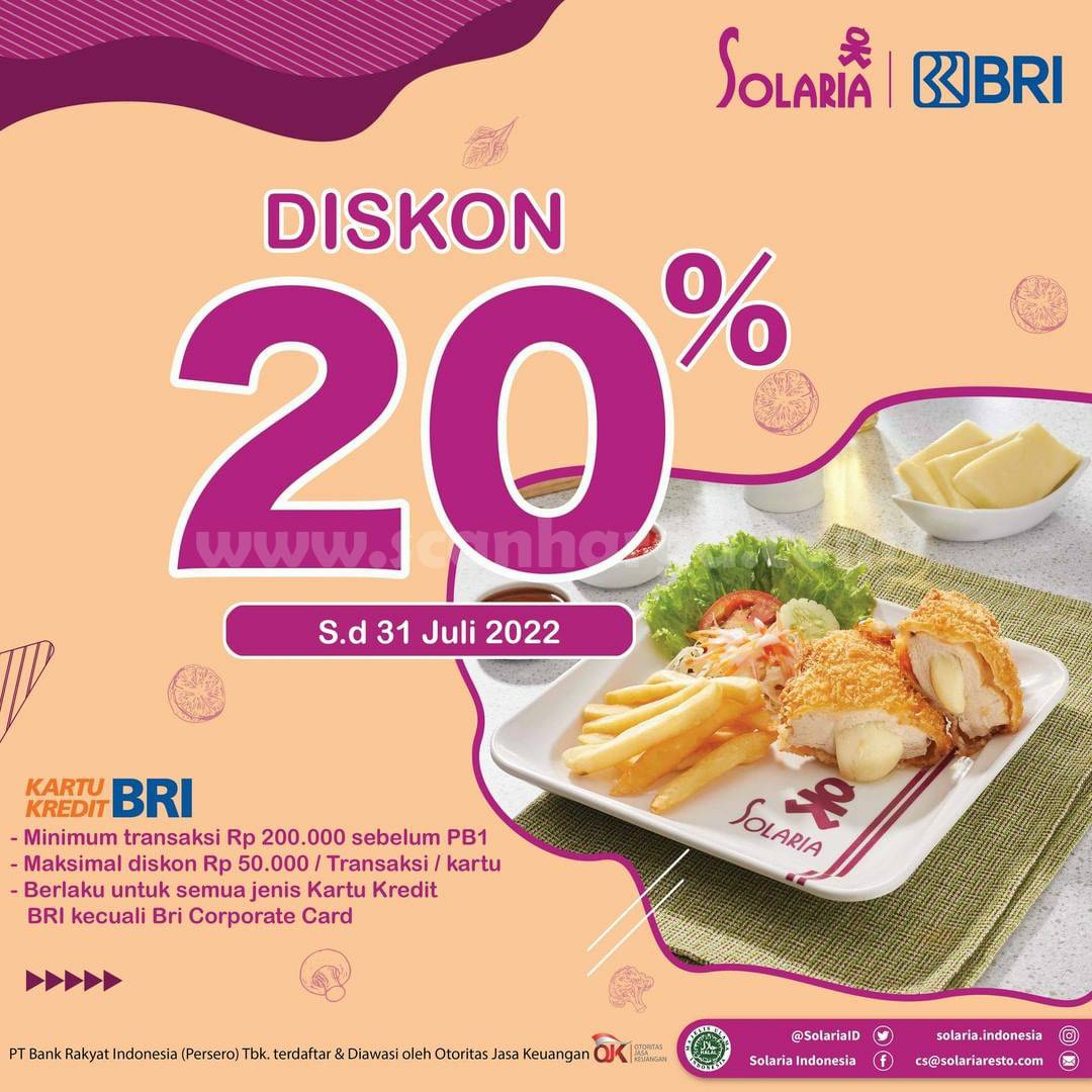 SOLARIA Promo DISKON 20% dengan Kartu Kredit BRI