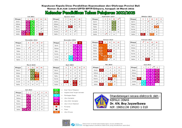 Kalender Pendidikan Provinsi Bali Tahun Ajaran 2022/2023