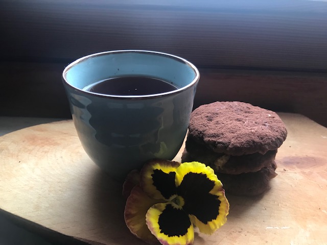 Cookies di anacardi e gocce di cioccolato con una buona tazza di Rooibos Selvaggio