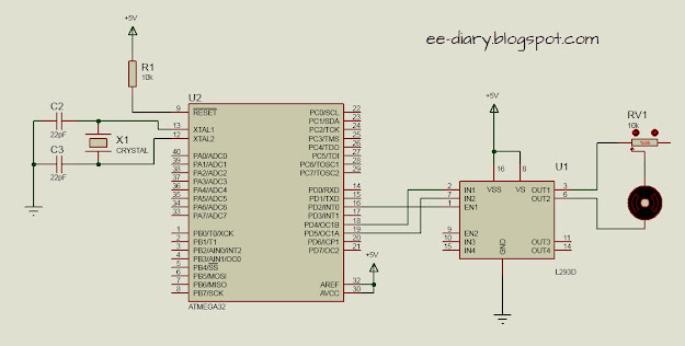 atmega32 L293D DC motor schematic