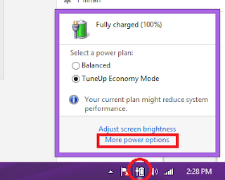 Klik biasa icon baterai > more power option