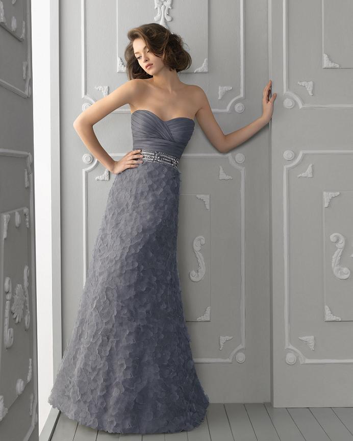 Grey Evening Dress with Petals