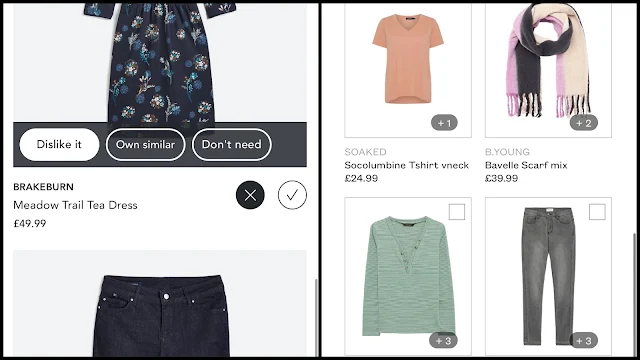 Screenshots from the Stitch Fix and Lookiero apps showing clothing selections