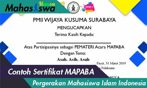 Contoh Sertifikat Mapaba Pmii Mahasiswa Unusa