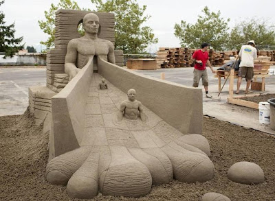 Sand Sculpture Art Work - Sculptures working on his creation...