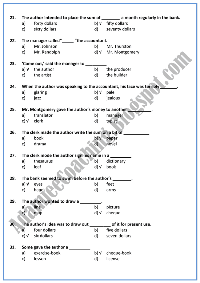 English-XI-My-Bank-Account-Mcqs