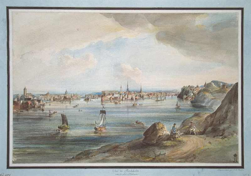 View of Stockholm from Lake Malaren by Johann Fredrik Martin - Landscape drawings from Hermitage Museum