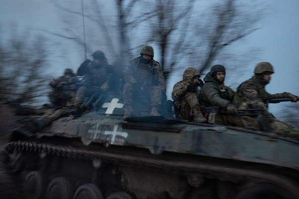 Ukrainian soldiers heading to the front line in the Donetsk region of Ukraine