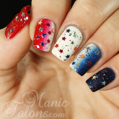 Red white and blue gradient manicure