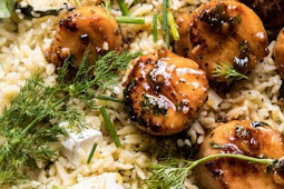 20 minute honey garlic butter scallops and orzo