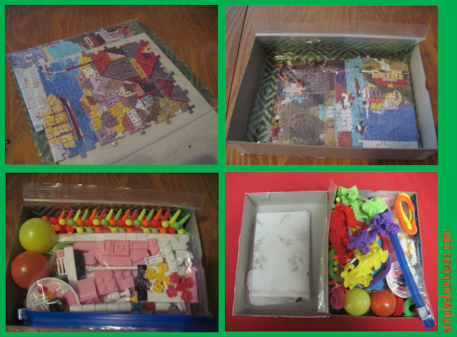 Added goodies inside a puzzle box in an OCC shoebox