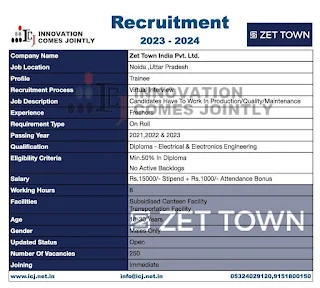 Diploma Jobs Recruitment in Zet Town India Company Noida, Uttar Pradesh | Diploma Campus Placement 2023