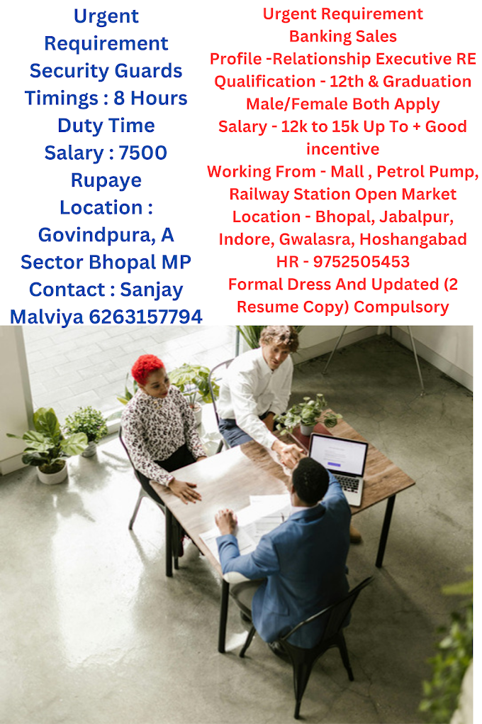 Urgent Requirement For Banking Sales Security Guards