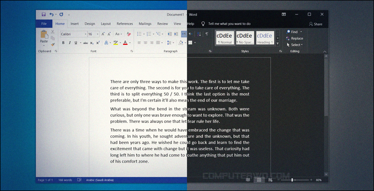 How to activate the night mode in Microsoft Word