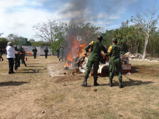 La SEDENA incinera narcóticos decomisados en Yucatán