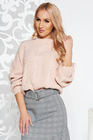 Pulover rosa casual scurt din material tricotat 