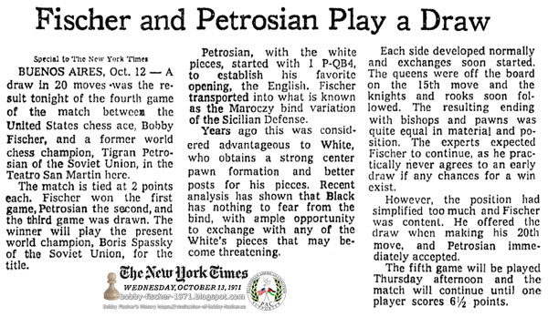 Fischer and Petrosian Play a Draw