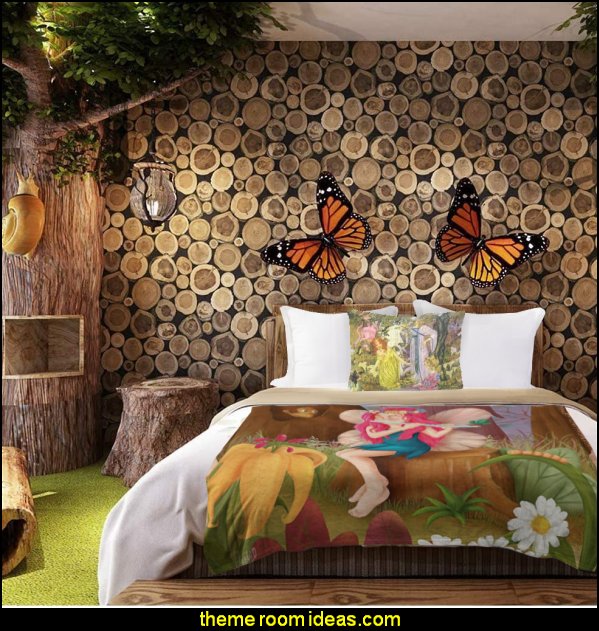 woodland forest fairy bedroom fairy bedding log wallpaper rustic fairytale bedroom  Fairycore Room Ideas cottagecore