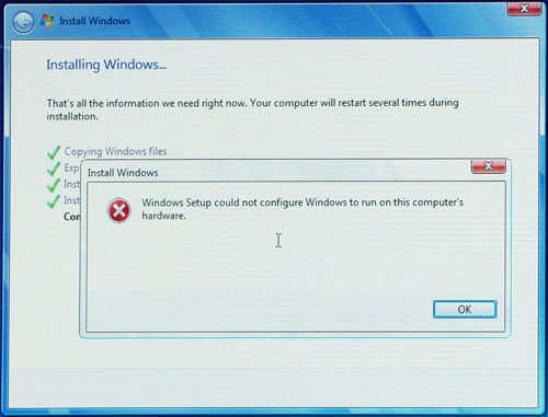 Windows Setup could not configure Windows to run on this computer's hardware