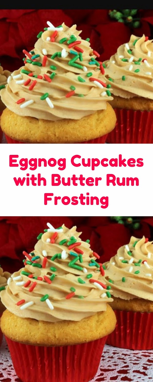 Eggnog Cupcakes with Butter Rum Frosting #christmas #dessert