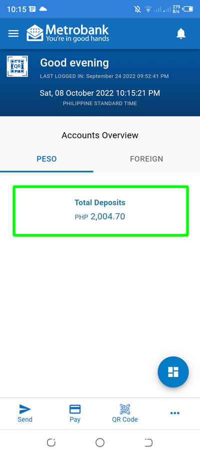 total deposits metrobank account