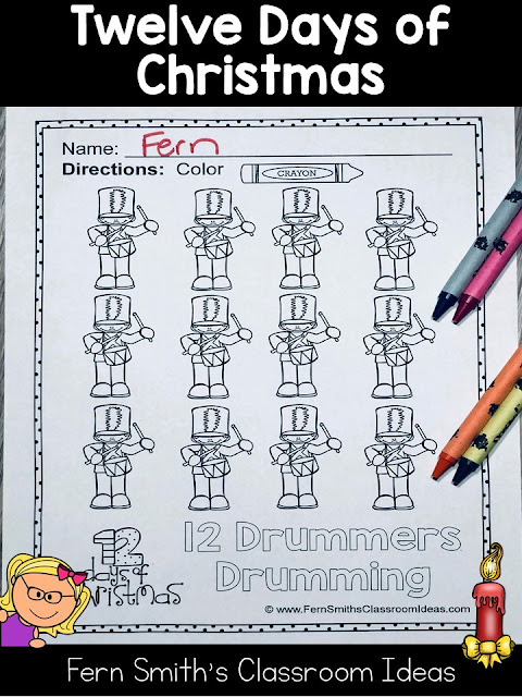 Twelve Days of Christmas Coloring Pages that are part of the larger, Seventy-Five Christmas Coloring Pages to add some joy and fun to your classroom this holiday season! Your Students will ADORE these Coloring Book Pages for Christmas, add it to your plans to compliment any Christmas activity! Seventy-Five {75} Coloring Pages For Some Christmas Fun in Your Classroom from Fern Smith's Classroom Ideas!