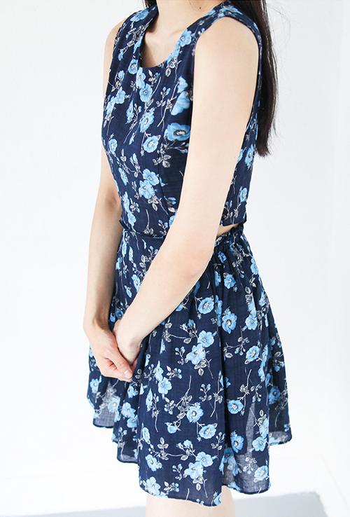 Floral Sleeveless Side Cut-Out Dress