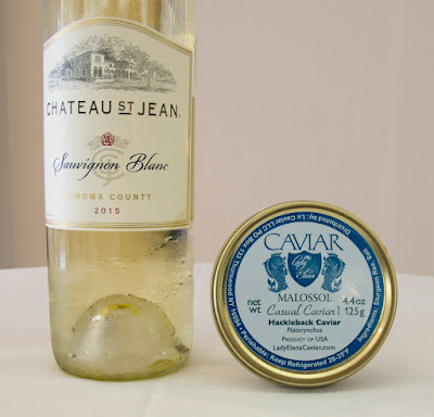 Chateau St Jean wine from sonoma County and Hackleback caviar