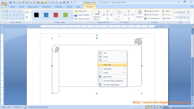 Menambahkan teks pada shapes, microsoft word 2007, word 2007, tips word, tips komputer, office 1