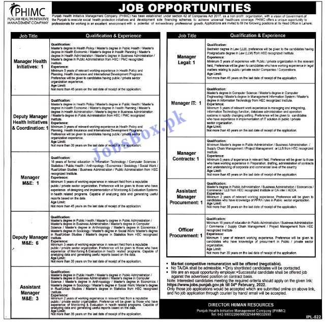 Punjab Health Initiative Management Company PHIMC Jobs 2022,PHIMC Jobs 2022,