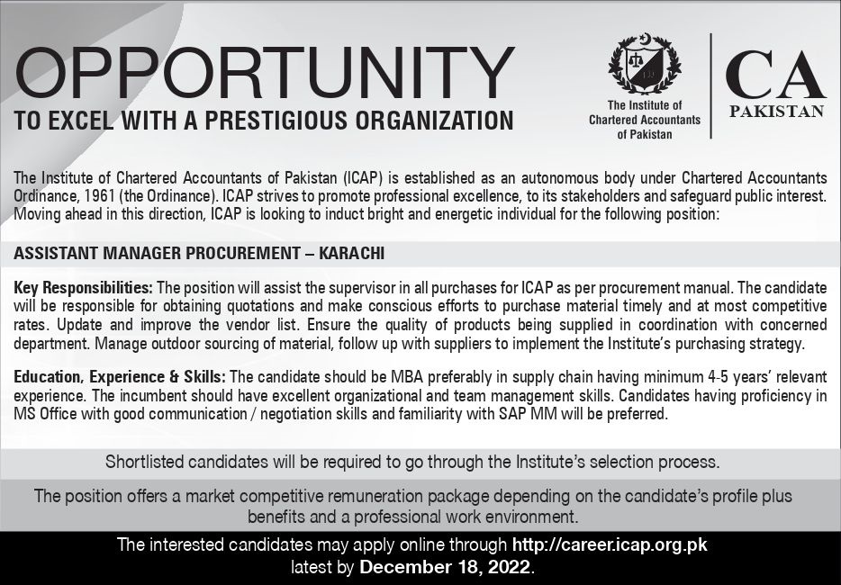 Institute of Chartered Accountants of Pakistan ICAP Announced Jobs