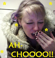 sneezing ah-choooo! allergies winter fur hoodie blonde girl sick cold flu