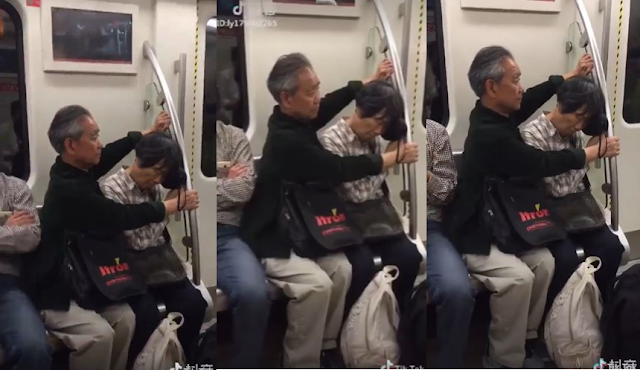 Video Kemesraan Seorang Kakek Yang Melindungi Nenek Saat Tertidur Di MRT