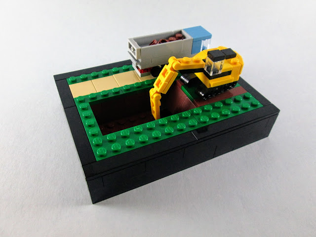 MOC LEGO micro escala Escavadora e camião