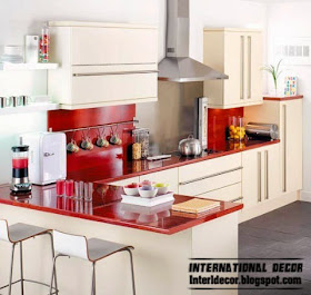 small L-shaped kitchen designs, red and white kitchens