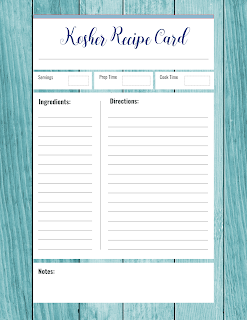 Kosher Recipe Cards - Free Printable Digital Files - Blue Wood Abstract Theme