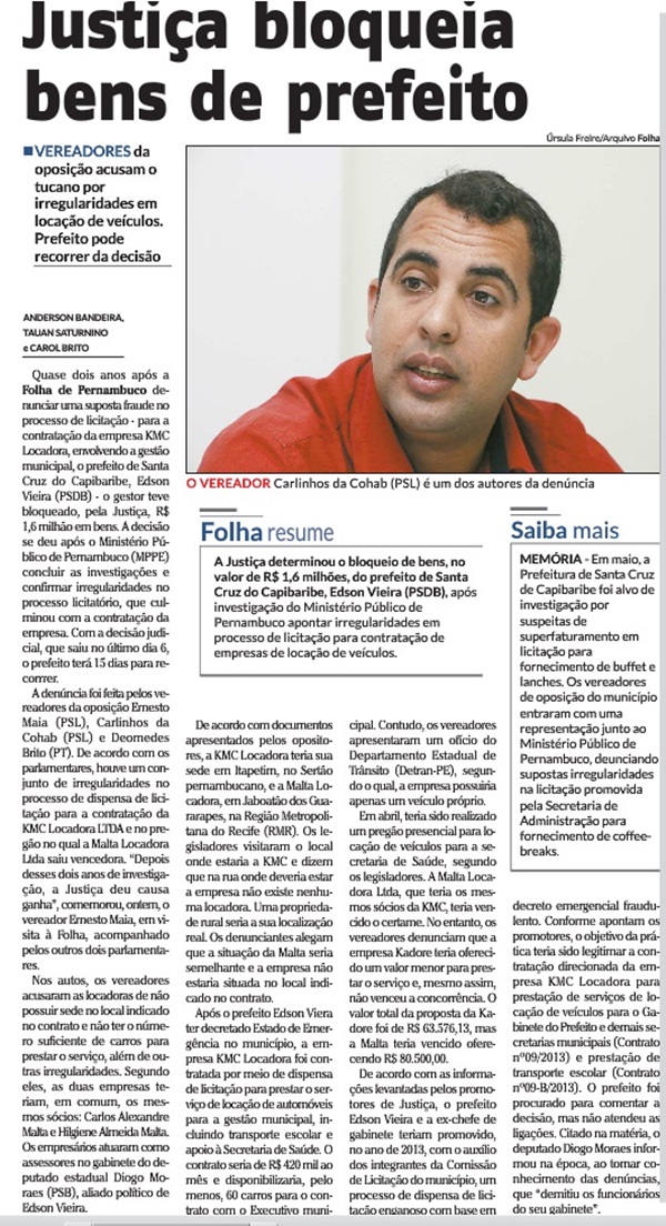 Farra das locações de Santa Cruz do Capibaribe é destaque na Folha de Pernambuco