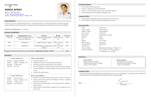 Nursing CV Format BD [Exclusive Style 2]