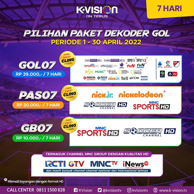 Brosur Paket Channel Premium K-Vision Gol Bulan April 2022 Masa Aktif 7 hari