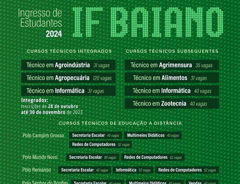 IF Baiano abre inscrições gratuitas para 7.320 vagas de cursos técnicos »  BLOG DO GUSMÃO