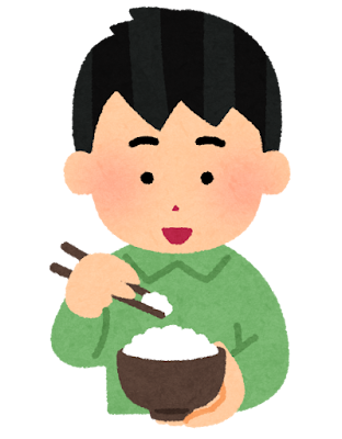 箸でご飯を食べる人のイラスト（男性）