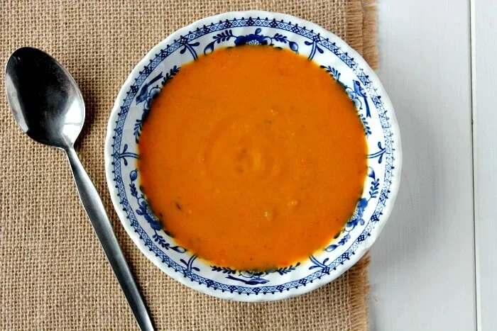 Sweet Potato and Red Pepper Soup in a bowl