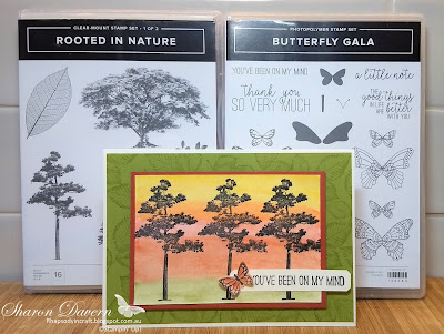 rhapsodyincraft, Stampin' Up!, Rooted In Nature, Butterfly Gala, Friendship cards, Cajun Craze, Sunset, Watercolour pencils, lovely labels pick a punch