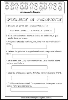 Atividade com jornal sala de aula