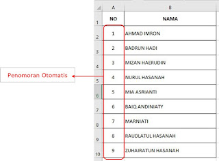 Penomoran otomatis di excel