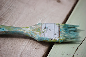  reclaimed wood shelf, paint technique, weathered wood, pallet wood, chip brush,  http://www.beyondthepicket-fence.com/2014/04/junkers-unite-with-reclaimed-wood-shelf.html