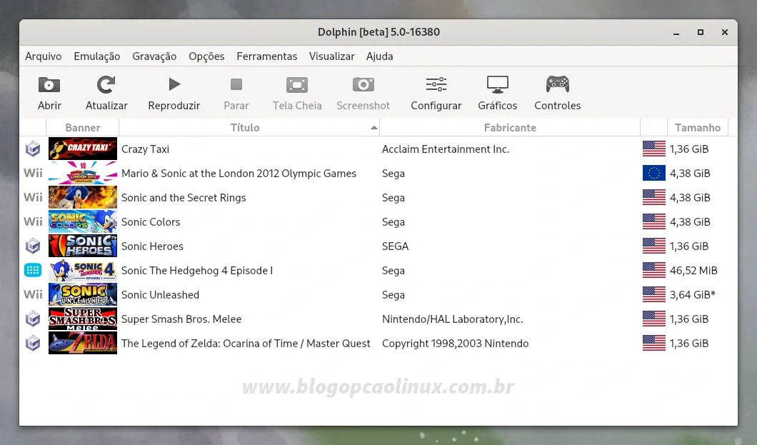 Dolphin Emulator executando no Fedora 38 Workstation