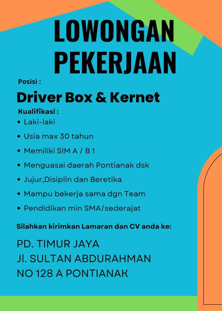 Lowongan Kerja Driver Box dan Kernet Kota Pontianak