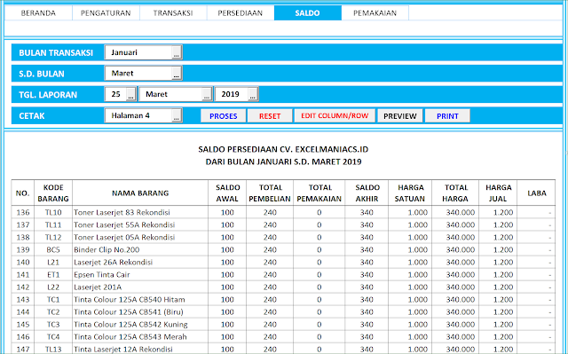 Aplikasi Excel Laporan Stock Persediaan Versi 4