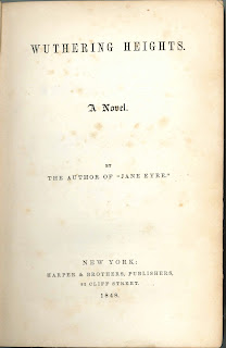 A title page for "Wuthering Heights," being attributed to the author of Jane Eyre.